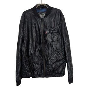 Levis Faux Leather Jacket Womens Size Medium Black Plaid Flannel Lined Full Zip